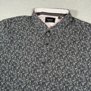 7 Diamonds Shirt Mens Large Gray Blue Floral Rio Grande 4 Way Stretch Button Up